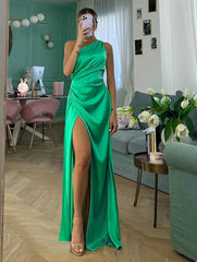 Inrosy robe longue en satin moulante une épaule fendu le côté dos nu sans manches femme élégant de soirée