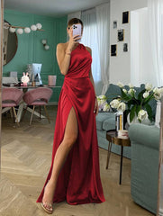 Inrosy robe longue en satin moulante une épaule fendu le côté dos nu sans manches femme élégant de soirée