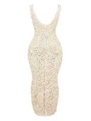 Inrosy robe longue moulante fendu appliques décolleté plongeant sans manches femme élégant de soirée pour mariage