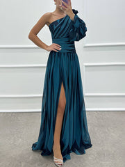 Inrosy robe longue imprimé zèbre fendu le côté fluide une épaule femme élégant de soirée bal de promo