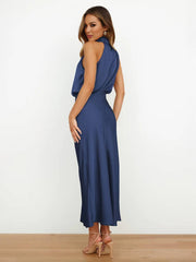 Inrosy longue robe demoiselle d'honneur en satin irrégulière col roulé licou sans manches femme élégant de soirée pour mariage