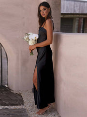 Inrosy robe demoiselle d'honneur satin moulante fendu à fines brides femme élégant de soirée pour mariage champetre
