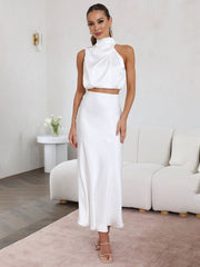 Inrosy robe tenue invité mariage femme licou sans manches femme élégant de soirée deux pièces robe demoiselle d'honneur