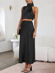 Inrosy robe tenue invité mariage femme licou sans manches femme élégant de soirée deux pièces robe demoiselle d'honneur