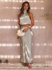 Inrosy robe tenue invité mariage femme licou sans manches femme élégant de soirée deux pièces robe demoiselle d'honneur