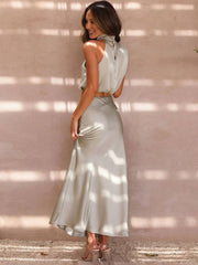 Inrosy robe tenue invité mariage femme licou sans manches femme élégant de soirée deux pièces robe demoiselle d'honneur