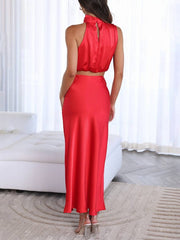 Inrosy robe tenue invité mariage femme licou sans manches femme élégant de soirée deux pièces robe demoiselle d'honneur