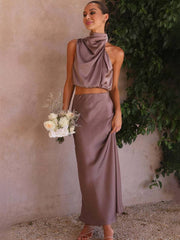 Inrosy robe tenue invité mariage femme licou sans manches femme élégant de soirée deux pièces robe demoiselle d'honneur