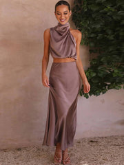 Inrosy robe tenue invité mariage femme licou sans manches femme élégant de soirée deux pièces robe demoiselle d'honneur