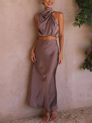 Inrosy robe tenue invité mariage femme licou sans manches femme élégant de soirée deux pièces robe demoiselle d'honneur