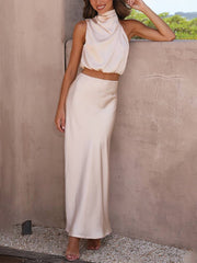 Inrosy robe tenue invité mariage femme licou sans manches femme élégant de soirée deux pièces robe demoiselle d'honneur