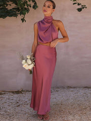 Inrosy robe tenue invité mariage femme licou sans manches femme élégant de soirée deux pièces robe demoiselle d'honneur