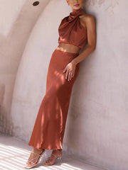 Inrosy robe tenue invité mariage femme licou sans manches femme élégant de soirée deux pièces robe demoiselle d'honneur