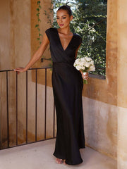 Inrosy robe en satin robe demoiselle d'honneur moulante sirene v-cou mancherons femme élégant de soirée pour mariage