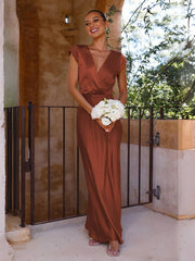 Inrosy robe en satin robe demoiselle d'honneur moulante sirene v-cou mancherons femme élégant de soirée pour mariage