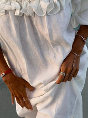 Inrosy robe longue col bateau fendu le côté manches bouffantes manches courtes femme décontracté ample de plage