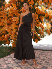 Inrosy robe longue trapèze plissé une épaule sans manches femme élégant bal de promo invité mariage de cocktail
