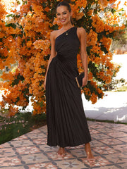 Inrosy robe longue trapèze plissé une épaule sans manches femme élégant bal de promo invité mariage de cocktail