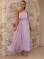 Inrosy robe longue trapèze plissé une épaule sans manches femme élégant bal de promo invité mariage de cocktail