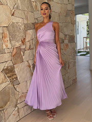 Inrosy robe longue trapèze plissé une épaule sans manches femme élégant bal de promo invité mariage de cocktail