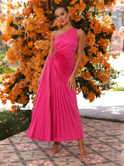 Inrosy robe longue trapèze plissé une épaule sans manches femme élégant bal de promo invité mariage de cocktail