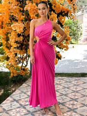 Inrosy robe longue trapèze plissé une épaule sans manches femme élégant bal de promo invité mariage de cocktail