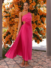 Inrosy robe longue trapèze plissé une épaule sans manches femme élégant bal de promo invité mariage de cocktail