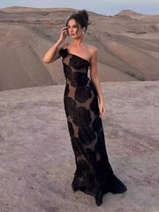 Inrosy robe longue moulante burnout fleurie bustier dos nu sans manches femme vintage de soirée noir