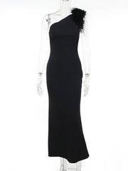 Inrosy robe longue moulante une épaule sans manches sirene femme élégant de soirée bal de promo