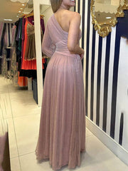 Inrosy robe longue une épaule tulle fendu le côté manches bishop manches longues femme élégant bal de promo cérémonie