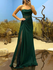 Inrosy robe longue moulante bustier sans manches nœud fendu le côté tulle femme élégant de soirée pour mariage