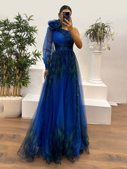 Inrosy robe longue imprimé à fleurie tulle fendu le côté une épaule manches longues femme élégant de soirée bal de promo