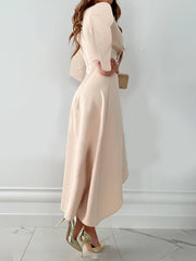 Inrosy robe longue moulante v-cou fendu le côté manches longues irrégulière femme élégant bal de promo