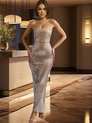 Inrosy robe longue moulante strass bustier fendu sans manches femme élégant de soirée cocktail bal de promo