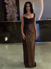 Inrosy robe longue moulante irrégulière fendu le côté sans manches femme élégant bal de promo de soirée