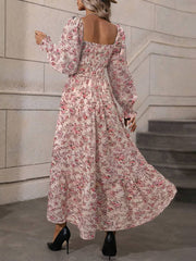 Inrosy robe longue imprimé à fleurie col carré dos nu manches longues femme bohème boho élégant décontracté de plage