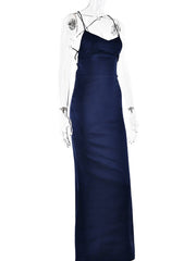 Inrosy robe longue en satin moulante v-cou sirene dos nu à fines brides sans manches femme élégant invité mariage de soirée