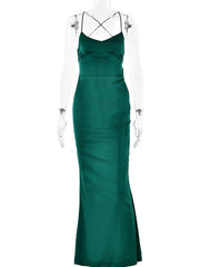 Inrosy robe longue en satin moulante v-cou sirene dos nu à fines brides sans manches femme élégant invité mariage de soirée
