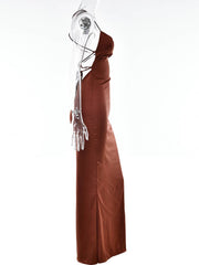 Inrosy robe longue en satin moulante v-cou sirene dos nu à fines brides sans manches femme élégant invité mariage de soirée