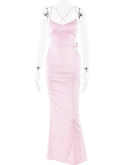 Inrosy robe longue en satin moulante v-cou sirene dos nu à fines brides sans manches femme élégant invité mariage de soirée
