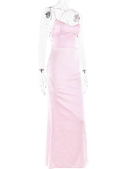 Inrosy robe longue en satin moulante v-cou sirene dos nu à fines brides sans manches femme élégant invité mariage de soirée