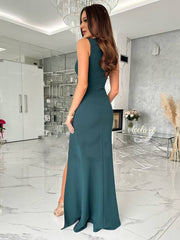Inrosy robe demoiselle d'honneur v-cou fendu le côté sans manches moulante femme élégant de soirée invité mariage