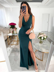 Inrosy robe demoiselle d'honneur v-cou fendu le côté sans manches moulante femme élégant de soirée invité mariage
