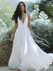 Inrosy robe longue décolleté plongeant licou dos nu ceinture sans manches femme bohème élégant décontracté de plage