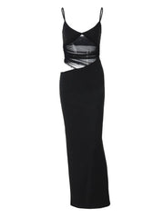 Inrosy robe longue moulante transparent tulle v-cou fendu à fines brides sans manches femme décontracté casual