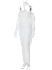 Inrosy robe longue moulante tulle bustier avec 2 pièces gants femme élégant vintage de soirée pour mariage