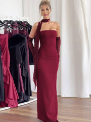 Inrosy robe longue moulante tulle bustier avec 2 pièces gants femme élégant vintage de soirée pour mariage