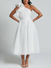 Inrosy robe longue une épaule fluide à volantée dos nu sans manches femme élégant décontracté de plage