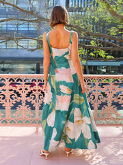 Inrosy robe longue imprimé à fleurie bretelle col carré sans manches femme élégant décontracté vintage de soirée de plage