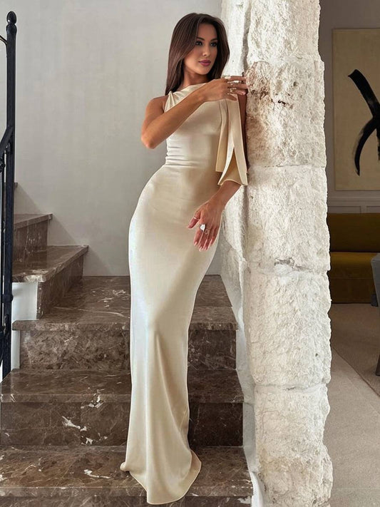 Inrosy longue robe bal de promo moulante une épaule sans manches femme élégant robe anniversaire de soirée de promo